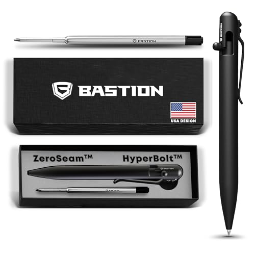Bastion قلم باستيوني® الفاخر بقفل زنبركي، قلم حبر جاف احترافي متين برأس رفيع، قلم EDC قابل لإعادة التعبئة - فولاذ مقاوم للصدأ أسود - Image 1