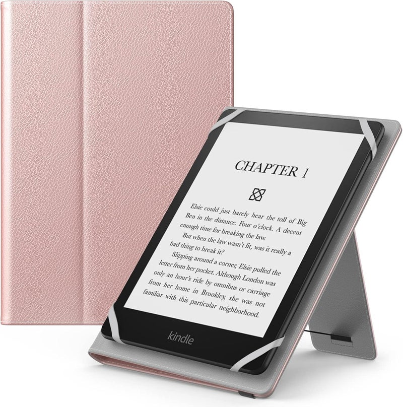 MoKo Universal Case for 6",6.8",7" Kindle eReaders Fire Tablet, Kindle/Kobo/Voyaga/Lenovo/Sony Kindle E-Book Tablet, Lightweight PU Leather Folio Shell Cover Case, with Hand Strap/Kickstand, Rose Gold - Image 1