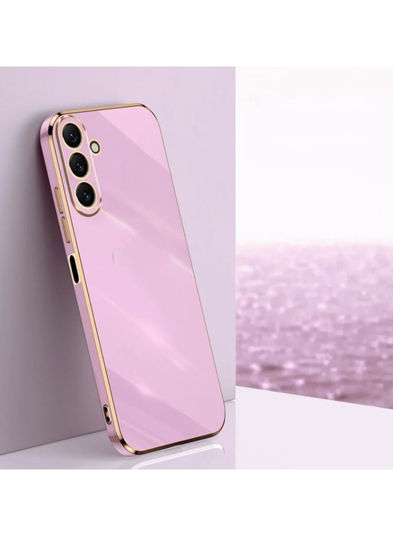 QIRG Electroplate Silicone Case Cover for Samsung Galaxy A56 5G plated edge cute love soft TPU buffer, 4 Angle shock protection(Pink)