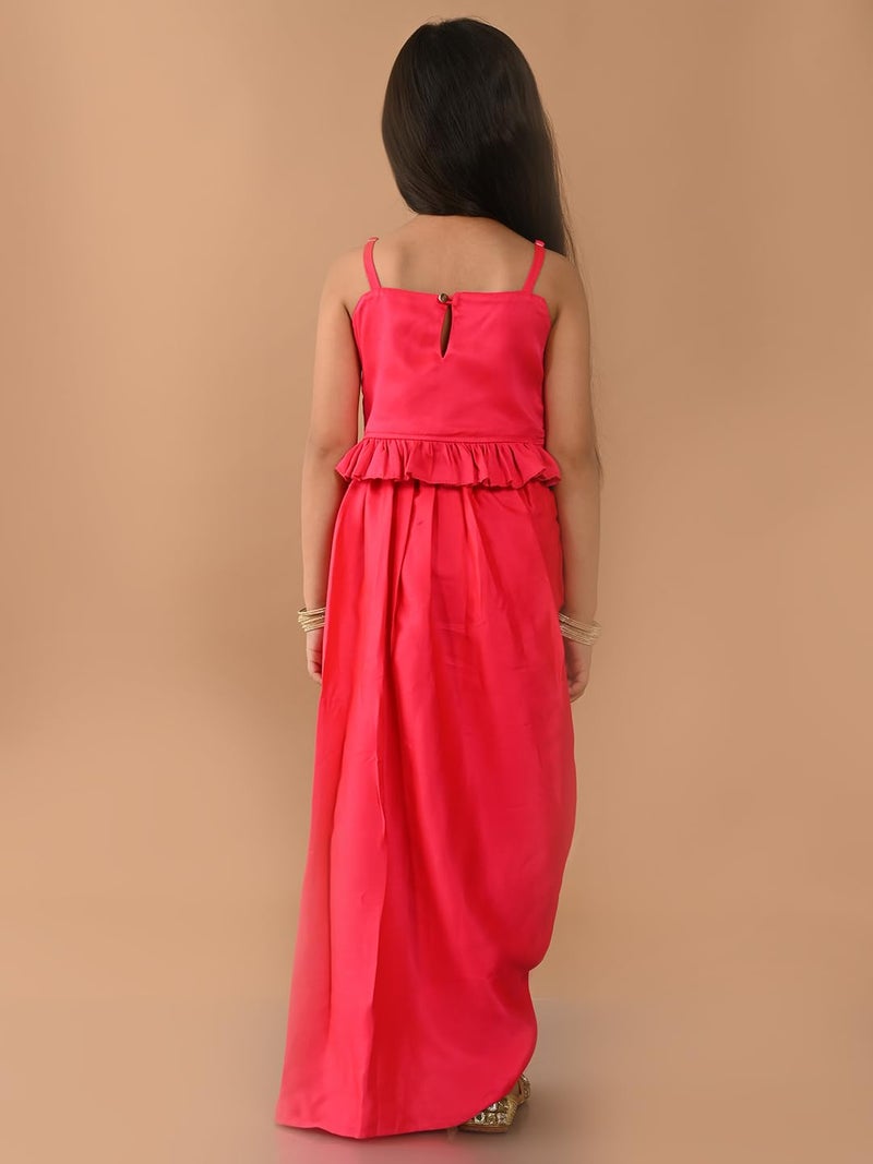 LILPICKS Embroidered Sleeveless Top with Stylish Dhoti Set for Girls (Pink) (7-8Y) - Image 5