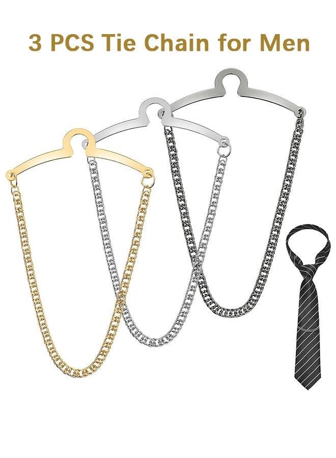 Wffo 3 PCS Tie Chain for Men, Tie Accessories Necktie Clips and Chains with Ring Clasps Suit Elegant Men’s Ties Pins for Business and Wedding Wear Suits Vests Trousers - Image 1