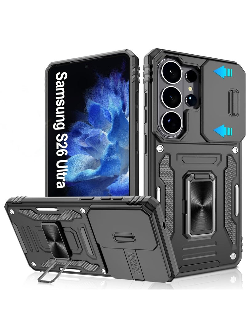HaDoii Compatible for Samsung Galaxy S26 Ultra Case with Slide Camera Cover, 14FT Military Grade Drop Protection, 360° Rotation Magnetic Holder, Designed for S26 Ultra,Black - Image 1