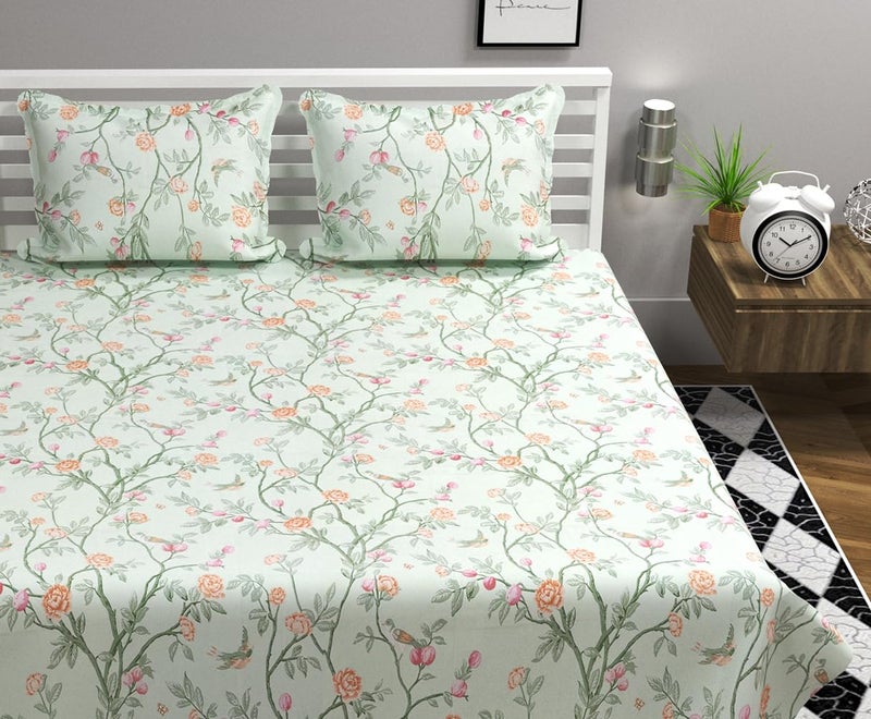 BSB مجموعة كينغستون من BSB HOME - ملاءات سرير سوبر كينغ مع 2 غطاء وسادة كينغ | ملاءات فاخرة ناعمة (3 قطع) | 108x108 بوصة، مزهرة (أبيض أخضر ووردي) - Image 1