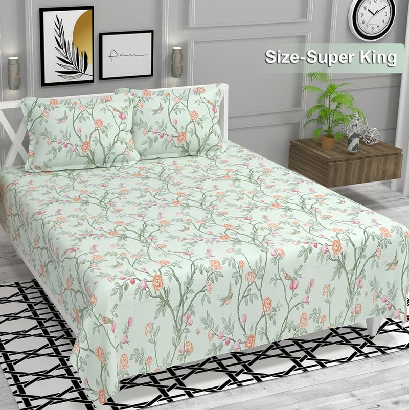 BSB مجموعة كينغستون من BSB HOME - ملاءات سرير سوبر كينغ مع 2 غطاء وسادة كينغ | ملاءات فاخرة ناعمة (3 قطع) | 108x108 بوصة، مزهرة (أبيض أخضر ووردي) - Image 4