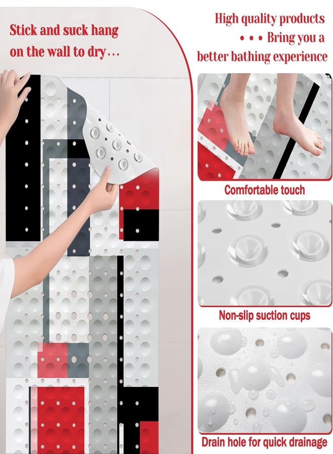 KINUUIS Red Black Bath Tub Mat Non Slip, Modern Geometric Large Washable Shower Mats with Drain Holes and Suction Cups,40 X 16 Inch - Image 5