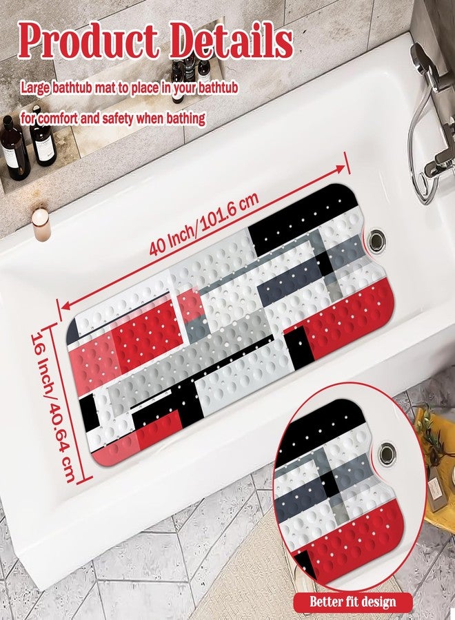 KINUUIS Red Black Bath Tub Mat Non Slip, Modern Geometric Large Washable Shower Mats with Drain Holes and Suction Cups,40 X 16 Inch - Image 2