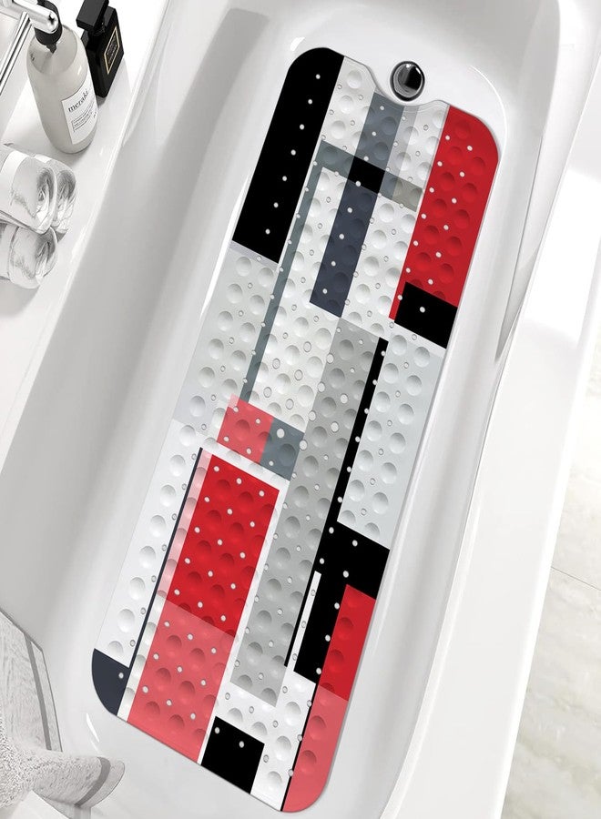 KINUUIS Red Black Bath Tub Mat Non Slip, Modern Geometric Large Washable Shower Mats with Drain Holes and Suction Cups,40 X 16 Inch - Image 1