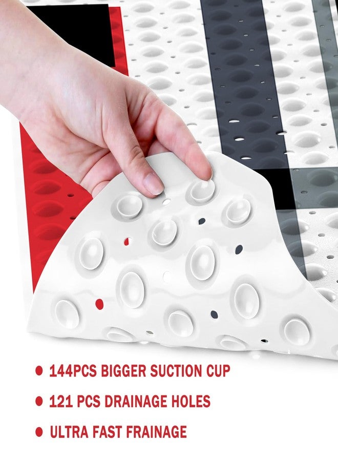 KINUUIS Red Black Bath Tub Mat Non Slip, Modern Geometric Large Washable Shower Mats with Drain Holes and Suction Cups,40 X 16 Inch - Image 4