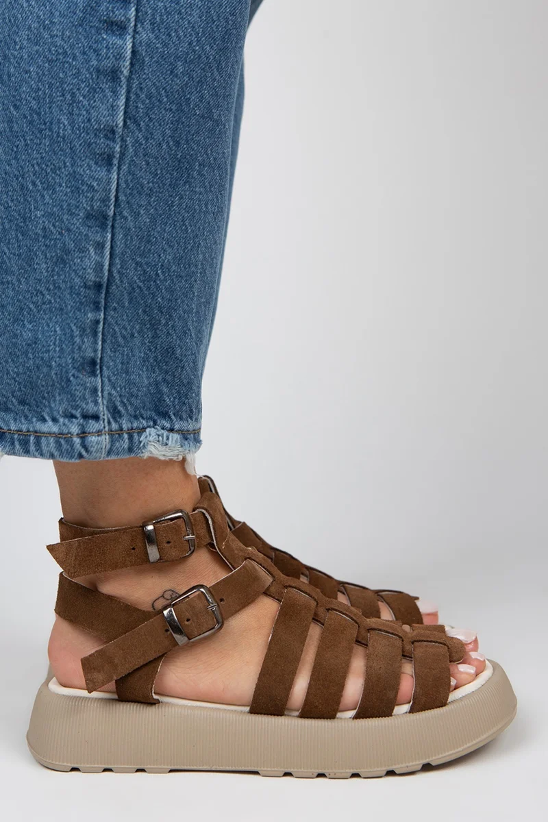 Manijero Manijero Benia Women's Genuine Leather Cage Sandals Dark Tan Sandals