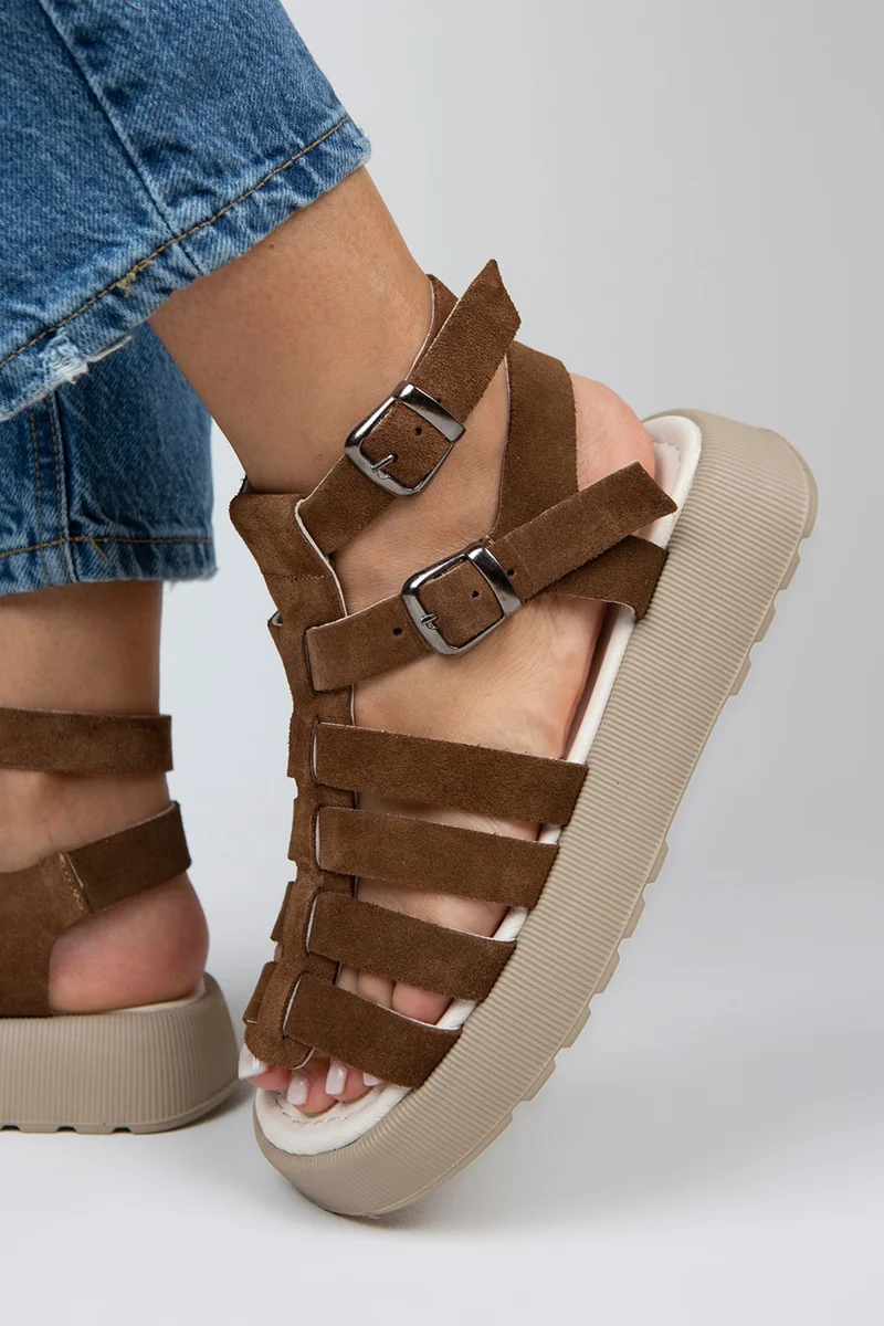 Manijero Manijero Benia Women's Genuine Leather Cage Sandals Dark Tan Sandals