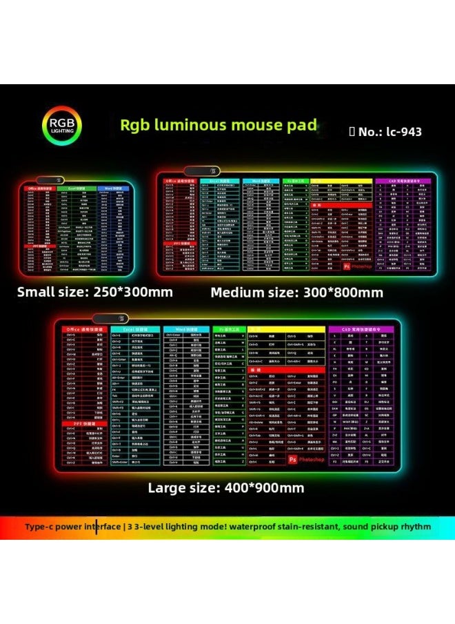 Generic - RGB Luminous Mouse Pad Computer Keyboard Hand-held Desktop Pad Oversized Game E-sports Pad Thickened Internet Cafe Table Pad-Color:300*700mm-Pattern:Upgraded Version Of Pickup Rhythm-lc943 - Image 1