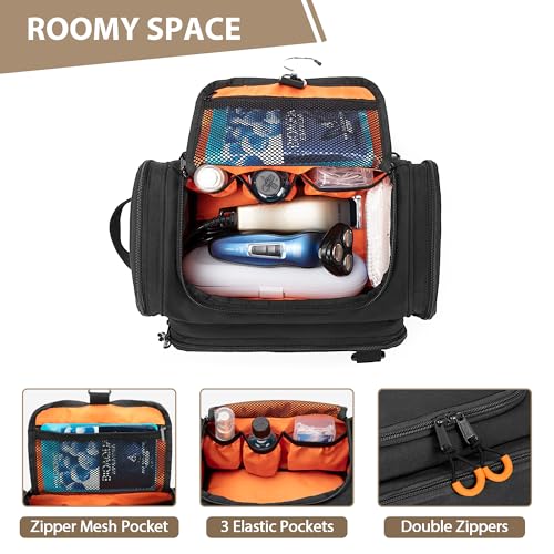 Prokva Tactical Toiletry Bag for Men, Hanging Hygiene Bag, Travel Dopp Kit Organizer for Shaving, Shower Essentials and Toiletries, Black (Empty Bag) - Image 3