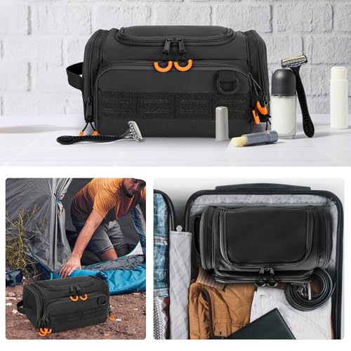 Prokva Tactical Toiletry Bag for Men, Hanging Hygiene Bag, Travel Dopp Kit Organizer for Shaving, Shower Essentials and Toiletries, Black (Empty Bag) - Image 5