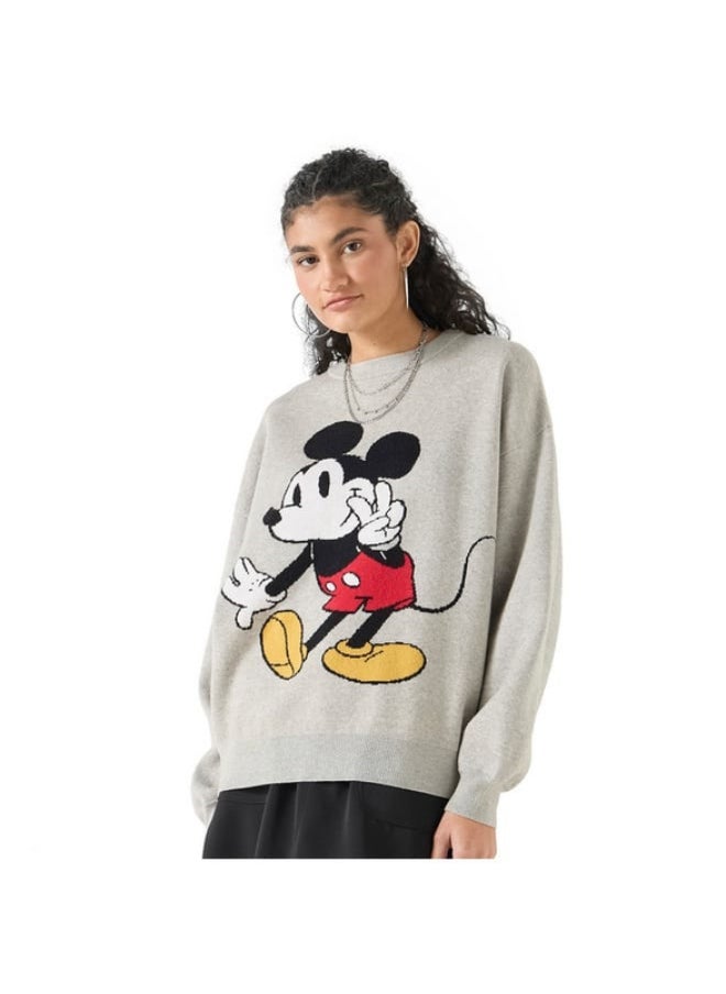 SP Characters Mickey Mouse Textured Sweater with Long Sleeves and Crew Neck  - Image 1