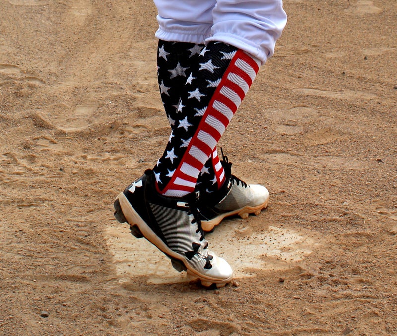 MadSportsStuff USA American Flag Stars and Stripes Over the Calf Socks (Navy/Red/White, Small) - Patriotic Knee High Socks for Softball, Baseball, Football, Soccer & More - Patriotic Sports Socks - Image 5