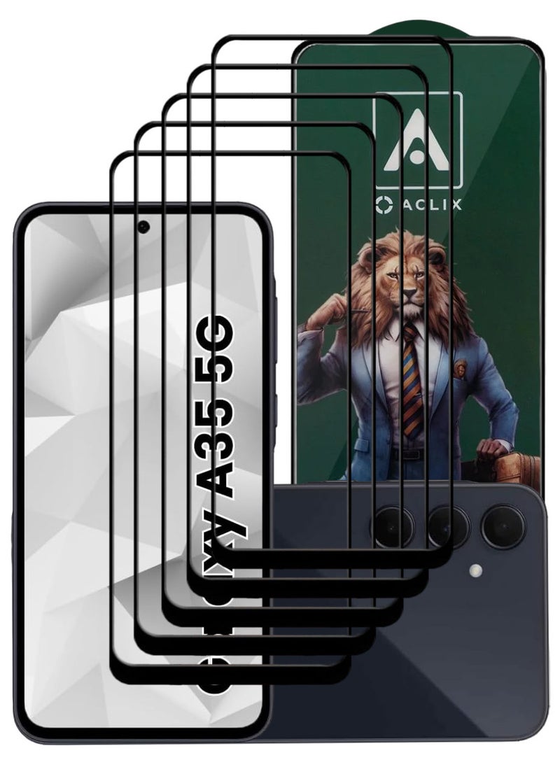 ACLIX 5 Pieces Tempered Glass Screen Protector Antistatic ESD Dustproof Premium Quality High Definition Designed For Samsung Galaxy A35 - Image 1