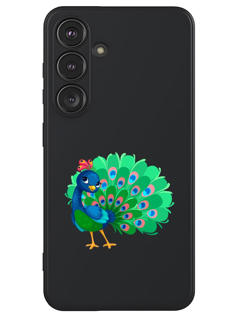 Theodor Protective Slim Fit Case Liquid Silicone Cover with Full Body Protection Anti-Scratch Shockproof Case For Samsung Galaxy S25 (Black) - peacock - Image 1
