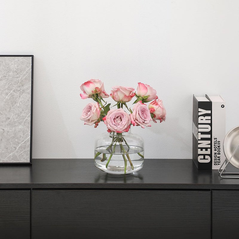 PORPAN PORPAN Short Glass Vase  Short Flower Vase  Round Glass Vase  Small Glass Vase for Flowers  Clear Glass Flower Vase  6 Inch Vase for Living Room  Dining Table  Wedding  Bookshelf  Office Decoration - Image 3