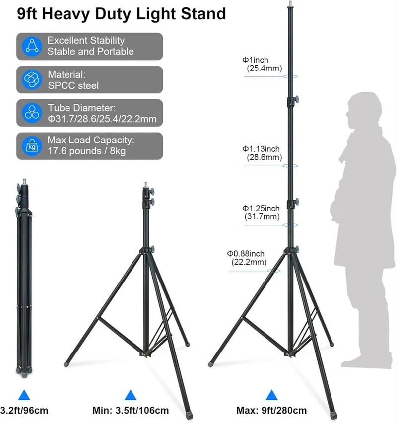 FKU 7 Feet Photography Light Stand Heavy Duty Spring Loaded Aluminum Stand Tripod (Black, Supports Up to 10000 g) - Image 2