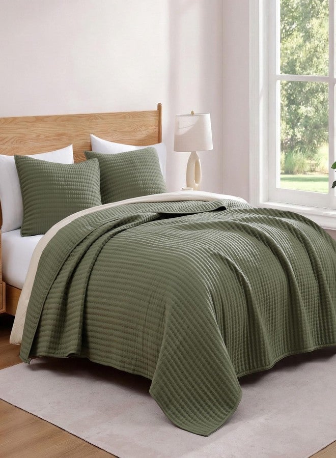 WRENSONGE Olive Green California/Oversized King Size Quilt Bedding Set with 2 Pillow Shams -3 Pieces Lightweight Soft Summer Bedspreads Coverlet for All Season - Image 4