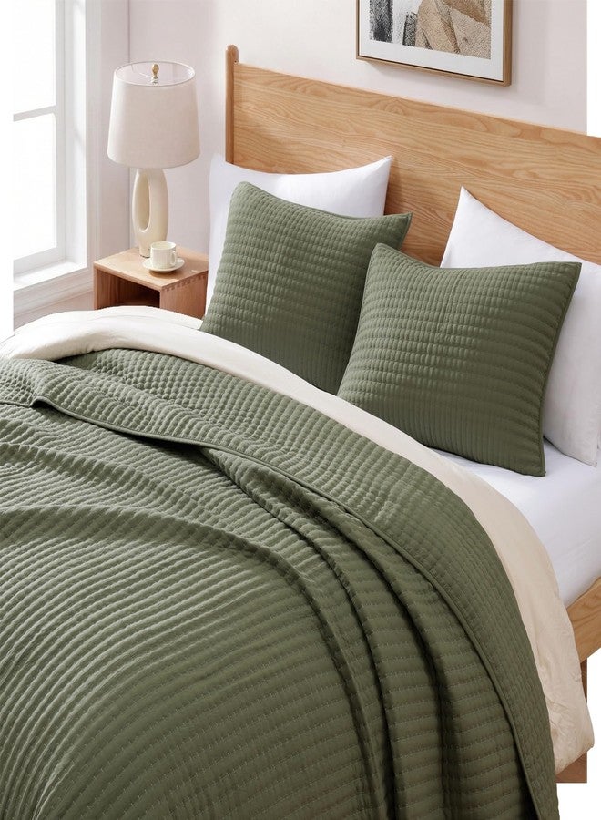 WRENSONGE Olive Green California/Oversized King Size Quilt Bedding Set with 2 Pillow Shams -3 Pieces Lightweight Soft Summer Bedspreads Coverlet for All Season - Image 2