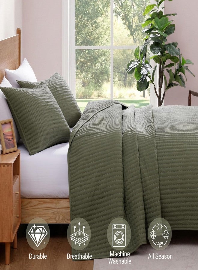 WRENSONGE Olive Green California/Oversized King Size Quilt Bedding Set with 2 Pillow Shams -3 Pieces Lightweight Soft Summer Bedspreads Coverlet for All Season - Image 5