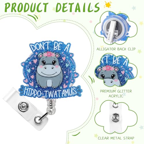 Kenning Funny Animal Glitter Acrylic Badge Holder with Alligator Clip Cute Retractable Badge Reel for ID Card Key Keychain, Funny Gift for Coworkers Teachers Students Doctors Nurse - Image 3