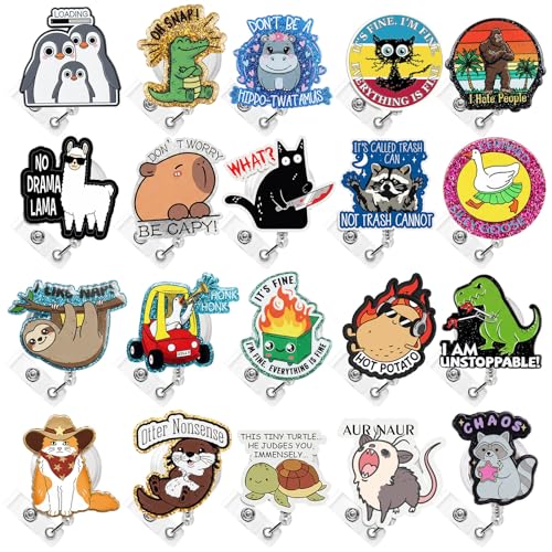 Kenning Funny Animal Glitter Acrylic Badge Holder with Alligator Clip Cute Retractable Badge Reel for ID Card Key Keychain, Funny Gift for Coworkers Teachers Students Doctors Nurse - Image 1