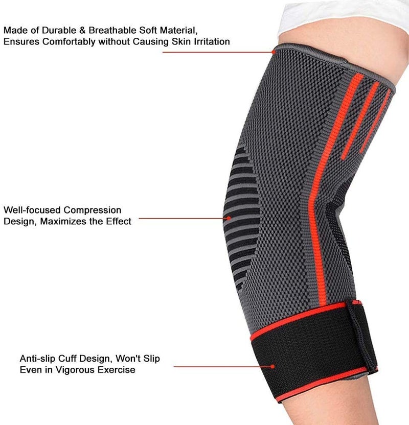 serveuttam� Elbow Support for Gym with Strap - Elbow Brace for Men Women Workout | Elbow Compression Sleeves with Straps for Tendonitis Pain Relief, Tennis, Volleyball, Cricket - Elbow Band (Red, M) - Image 3