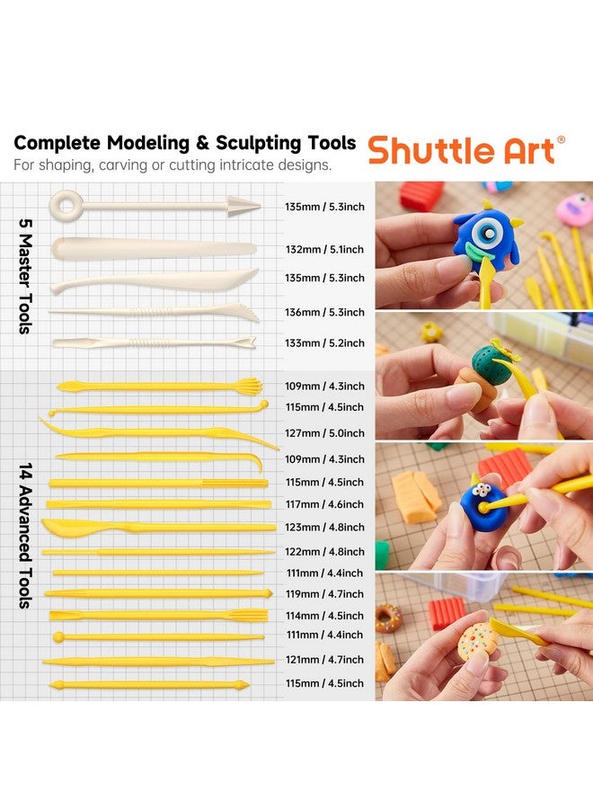 شاتل أرت Y, Shuttle Art 57 لونًا من طين النمذجة المخبوز في الفرن، مجموعة طين إبداعية مع 19 أداة طين و10 أنواع من الملحقات، غير سامة وغير لاصقة، هدية مثالية للحرف اليدوية الفنية للأطفال والكبار - Image 3