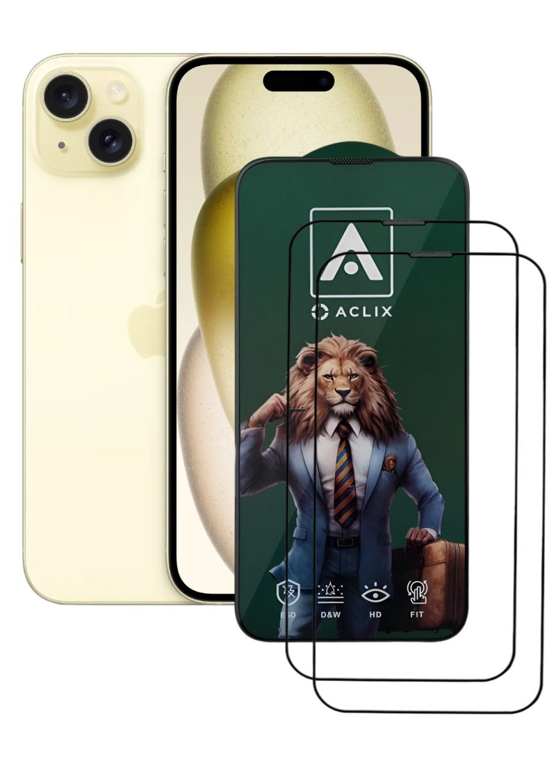 ACLIX 2 Pieces Antistatic ESD Dustproof Premium Quality High Definition Tempered Glass Screen Protector Designed For  iPhone 15 Plus - Image 1