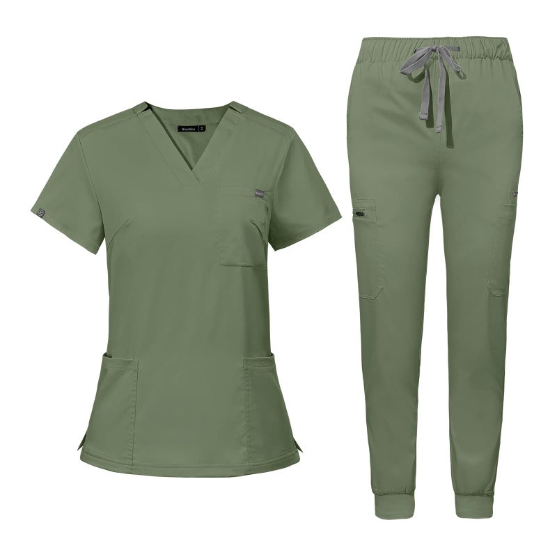 niaahinn Scrub for Women Scrubs Top with Classic VNeck Yoga Jogger Pants Medical Nursing Uniform Scrub Set Olive Green XL XLarge