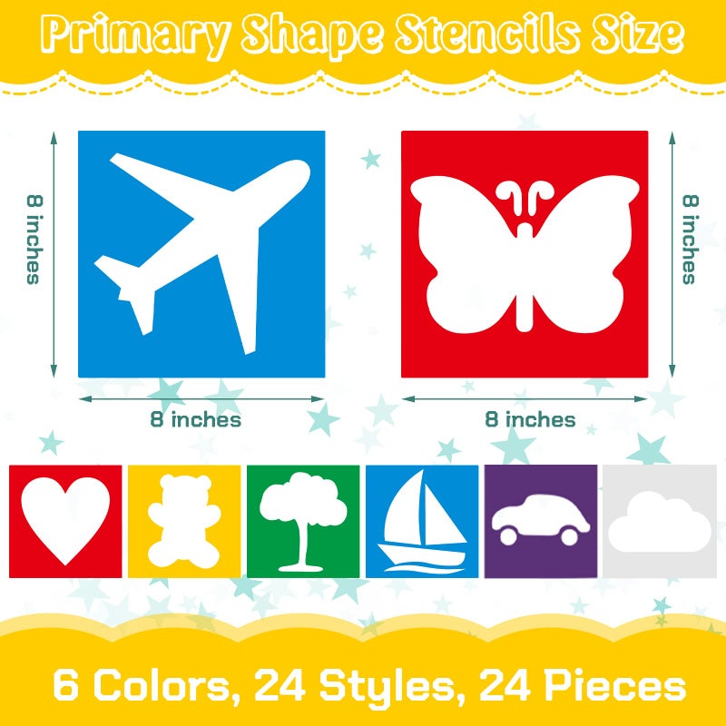 Epakh 24 Pieces Stencils for Kids 8 Inches Drawing Stencils Chalk Template Large Washable Geometric and Garden Themed Primary Shape Template for Kids Toddlers Preschooler(Primary Style) - Image 2