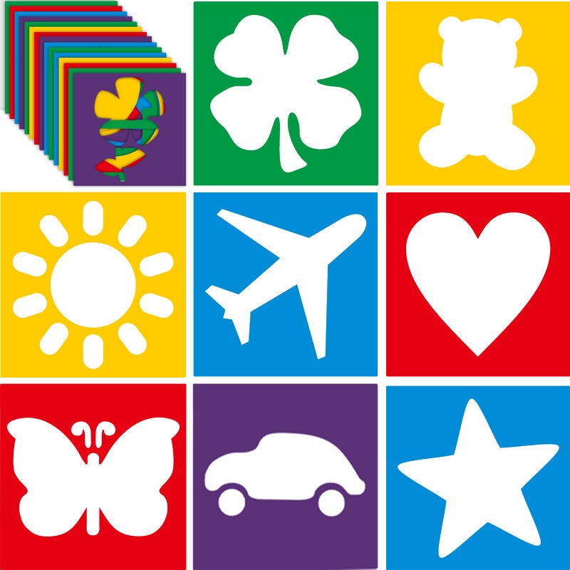Epakh 24 Pieces Stencils for Kids 8 Inches Drawing Stencils Chalk Template Large Washable Geometric and Garden Themed Primary Shape Template for Kids Toddlers Preschooler(Primary Style) - Image 1