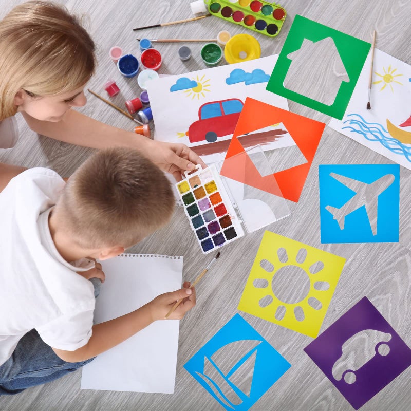 Epakh 24 Pieces Stencils for Kids 8 Inches Drawing Stencils Chalk Template Large Washable Geometric and Garden Themed Primary Shape Template for Kids Toddlers Preschooler(Primary Style) - Image 4