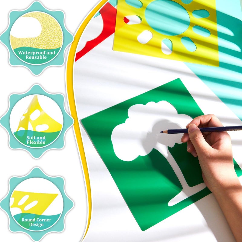 Epakh 24 Pieces Stencils for Kids 8 Inches Drawing Stencils Chalk Template Large Washable Geometric and Garden Themed Primary Shape Template for Kids Toddlers Preschooler(Primary Style) - Image 3