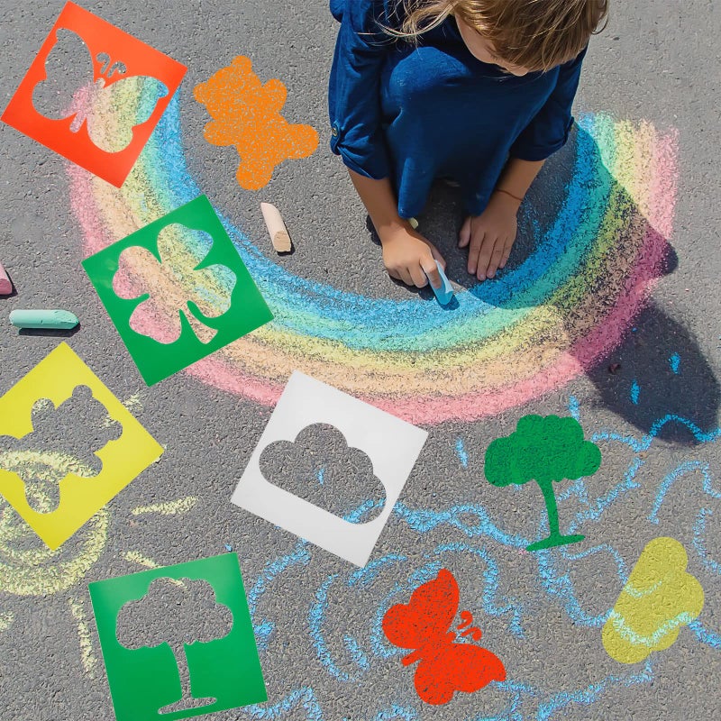 Epakh 24 Pieces Stencils for Kids 8 Inches Drawing Stencils Chalk Template Large Washable Geometric and Garden Themed Primary Shape Template for Kids Toddlers Preschooler(Primary Style) - Image 5