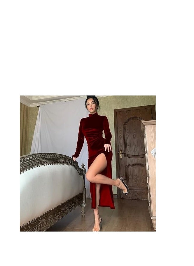 Generic Women's velvet dress with side slit  - Image 2