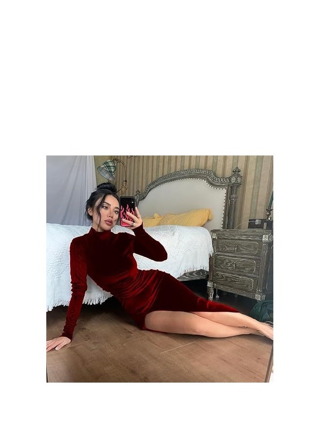 Generic Women's velvet dress with side slit  - Image 3