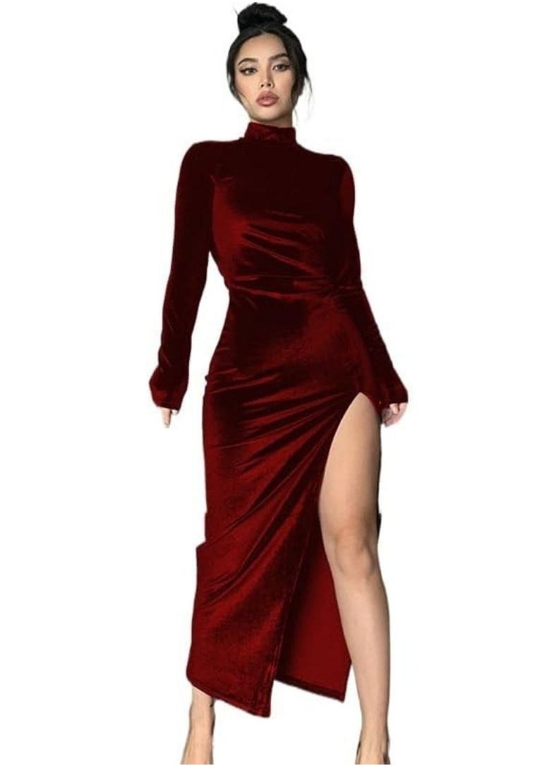 Generic Women's velvet dress with side slit  - Image 1