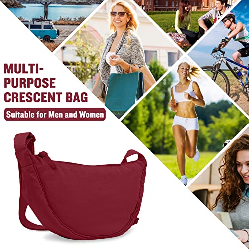 EVGLOW Nylon Crescent Crossbody Bag for Women Purses Trendy Men,Small Travel Sling Bag Hobo,Lightweight Fanny Pack with Zipper Adjustable Strap,Round Soft Shoulder Pouch Bag for Everyday Use Sport(Wine Red) - Image 5