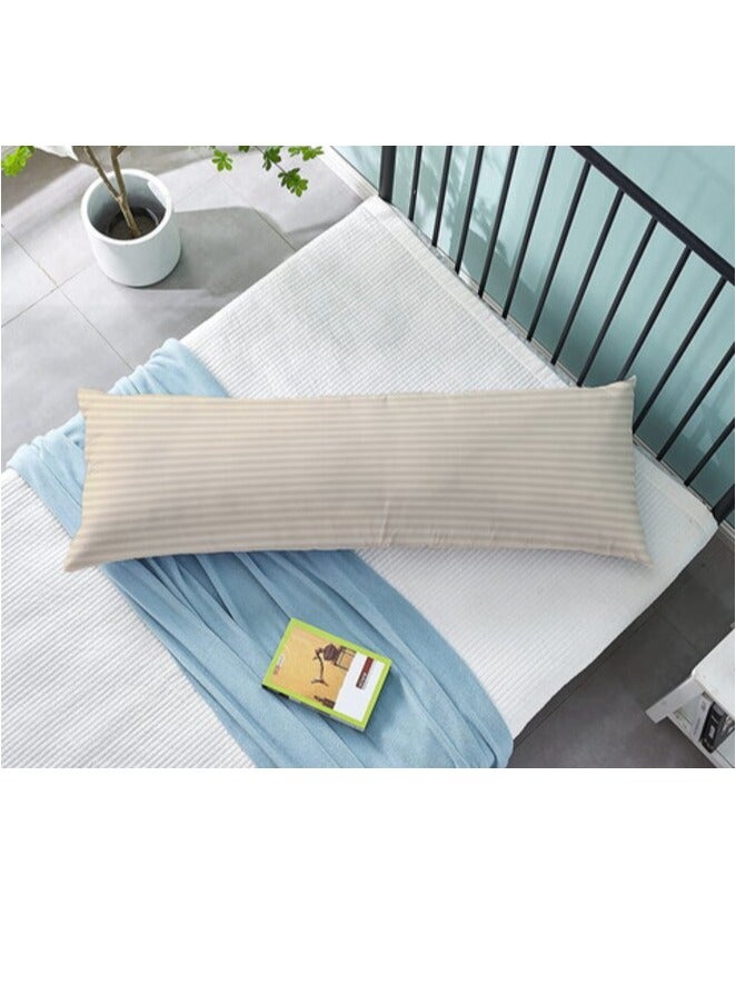 PROMASS Long Body Pillow 1pc, Fabric: 100% Polyester 85 GSM Microfiber 1 cm Stripe Super Soft, Filling: 1300 gm Hollow Fiber Comfort, Breathable & Ultra Soft , Size: 45 x 120 cm, Color: Cream - Image 1