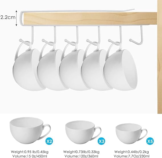 vaughn VAUGHN Stainless Steel 6 Hook Under Shelf Cabinet Rack for Coffee Cup Mug Wine Glass Tie Hooks Keys Hooks Hanging Belts Scarf Organizer Kitchen Utensils Holder Rack White Pack of 2  - Image 4