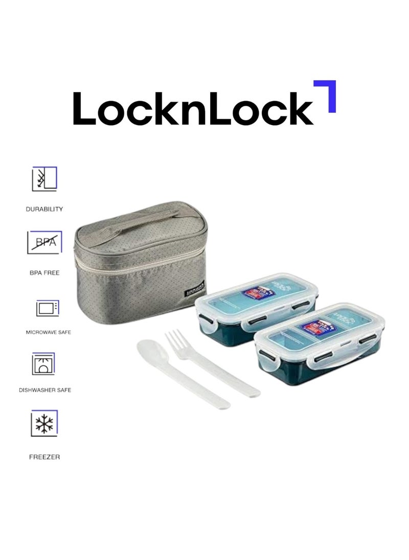 LOCK & LOCK LocknLock 2PC Insulated Lunch Bag Set - Grey, Airtight and BPA-Free Containers  - Image 1
