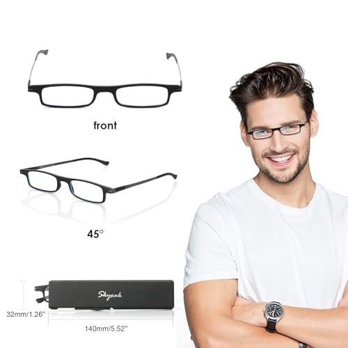 SKYOAK Ultra thin Lightweight Folding Reading Glasses Women Men TR90 Blue Light Blocking Anti UV/Eyestrain Foldable Compact Computer Readers Portable Unique Stretchable Slim Flat case Black +1.0 - Image 4