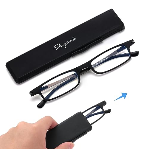 SKYOAK Ultra thin Lightweight Folding Reading Glasses Women Men TR90 Blue Light Blocking Anti UV/Eyestrain Foldable Compact Computer Readers Portable Unique Stretchable Slim Flat case Black +1.0 - Image 1