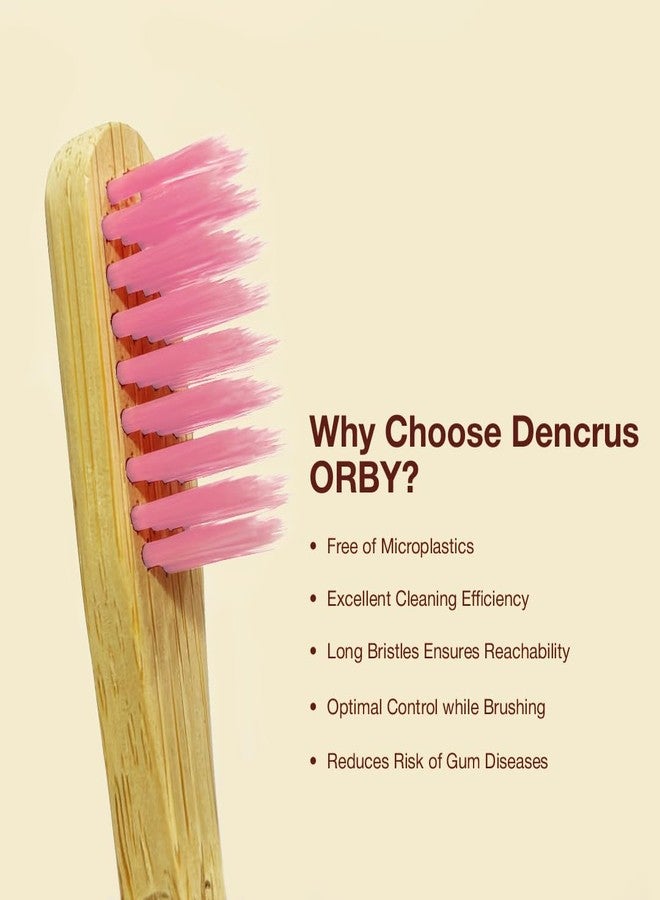 Dencrus ORBY PLUS Bamboo Toothbrush | Pack of 5 | Natural Soft Bristles | Biodegradable and Compostable Handle | Eco-friendly | RED, BLUE, YELLOW, LAVENDER & PINK - Image 4