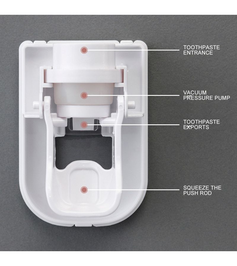 White Wall Mount Automatic Toothpaste Dispenser Lazy Squeezer Toothbrush Holder - Image 2