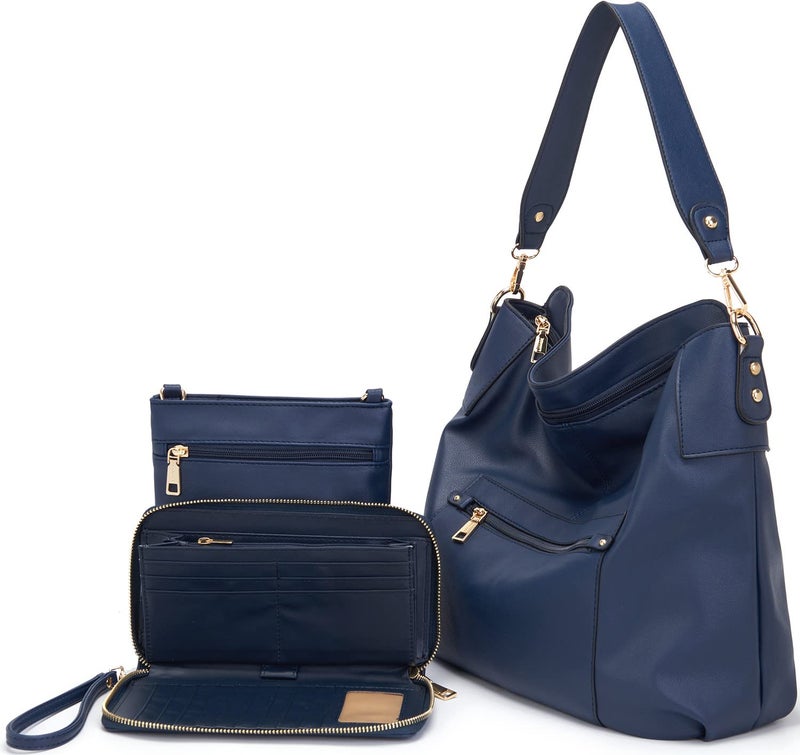 Idesort Large Crossbody Bags Ladies Shoulder Handbags Purse and Wallet Set for Women Hobo Purses NavyBlue - Image 1