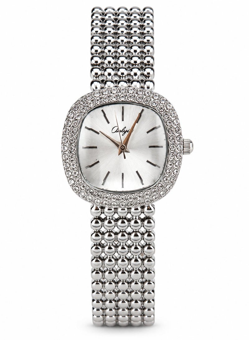 Onlyou Women's Quartz Wrist Watch – Silver Stainless Steel Strap – Square Design – Suitable for Daily Use - Image 1